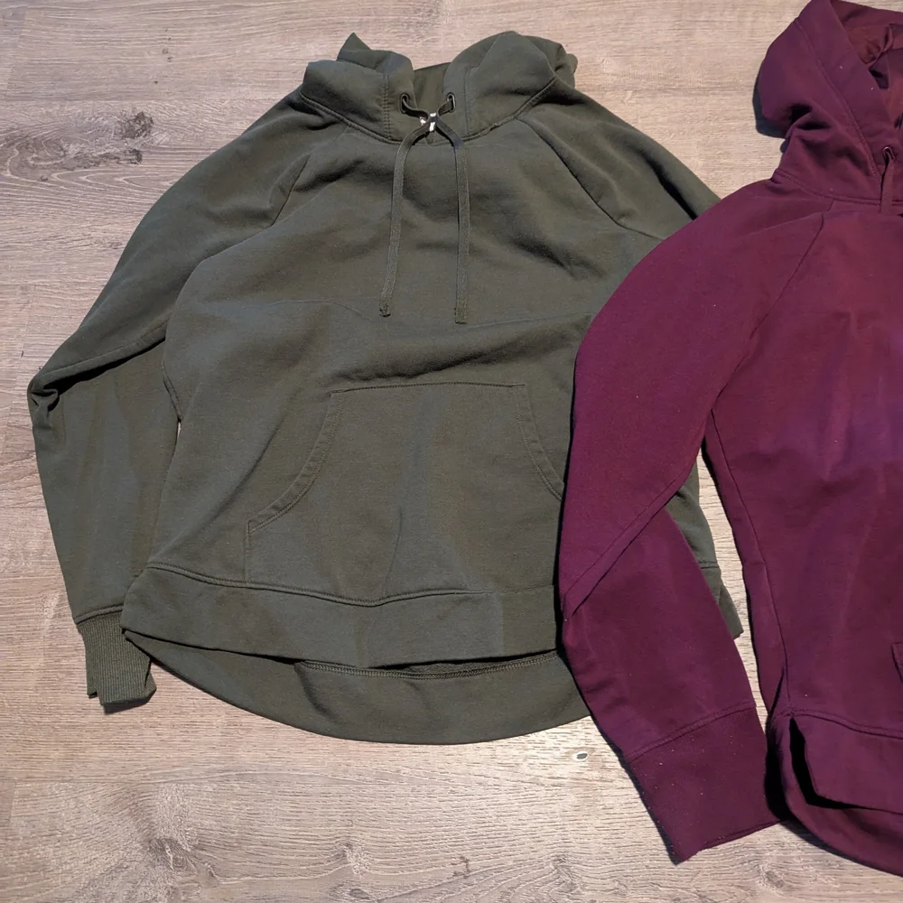 2 Women's Casual Hooded Sweatshirts - Olive Green and Burgundy - Picture 2 of 5